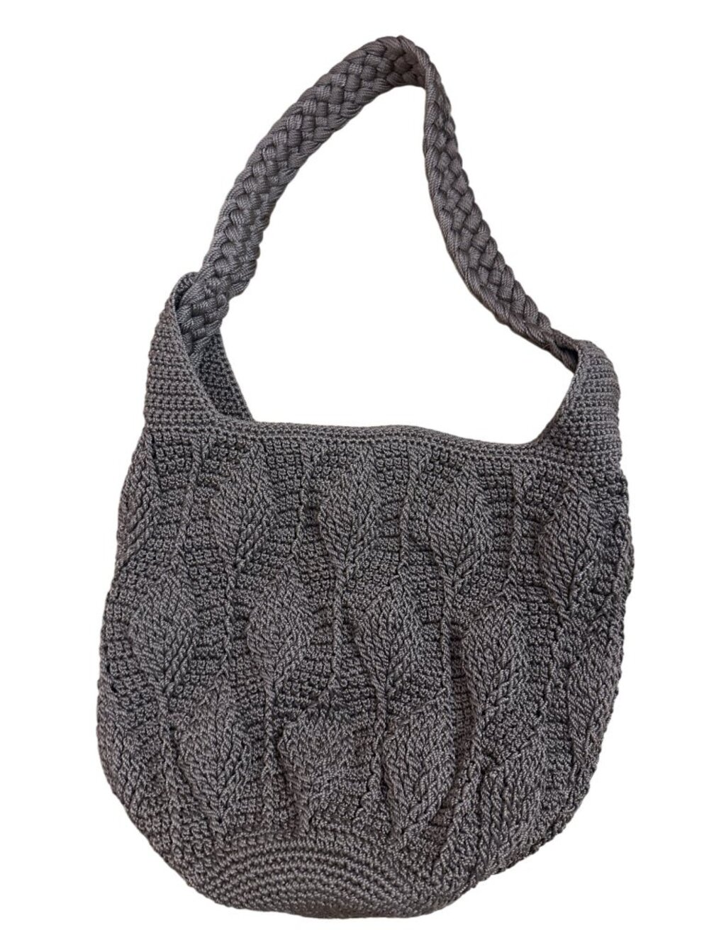 The Sak Crochet Hobo Bag Gray Braided Strap Recycled Lined Interior Boho